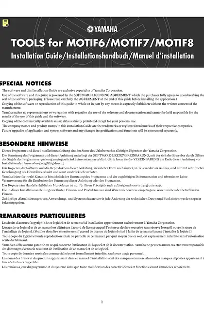 yamaha雅马哈MOTIF6_MOTIF7_MOTIF8 Installation Guide